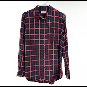 NWT Equipment Femme Size Small One Pocket Silk Button Down Top Blue Red Plaid